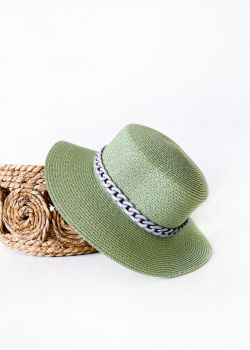 Arte Piedi Aperol Γυναικείο Καπέλο Ψάθινο Τύπου Πάναμα με Διακοσμητική Αλυσίδα, Φυστικί