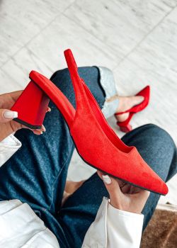 Scarlett Slingback Γόβες Suede Μυτερές, Κόκκινο