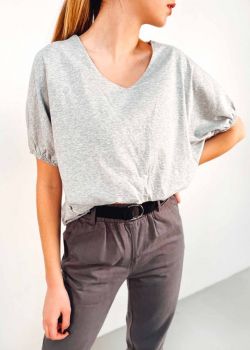 Emmy Μπλουζάκι V-Neck Cropped, Γκρι