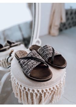 Arte Piedi Anna Δερμάτινο Σανδάλι Πλεξούδα, Ασπρόμαυρο