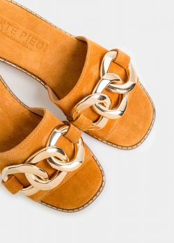 Arte Piedi Tatty Γυναικεία Δερμάτινα Σανδάλια Σουέντ με Χρυσή Αλυσίδα, Ταμπά