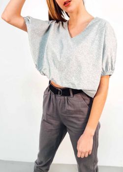 Emmy Μπλουζάκι V-Neck Cropped, Γκρι