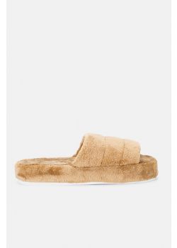 Arte Piedi Alona Γυναικείες Γούνινες Παντόφλες Ανοιχτές, Μπεζ Σκούρο